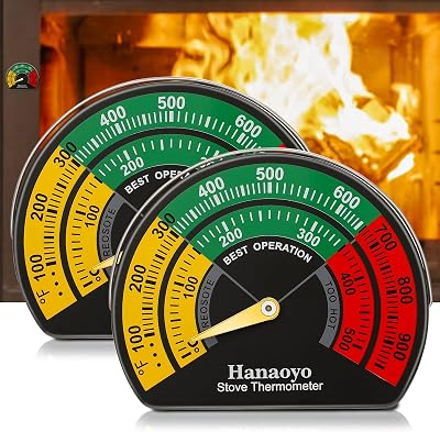 Hanaoyo Magnetic Log Burner Thermometer Large Dial 3.34 in Dual Pack