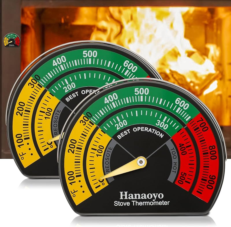 Hanaoyo Magnetic Log Burner Thermometer Large Dial 3.34 in Dual Pack