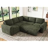 HONBAY Corduroy L Shaped Sectional Sleeper Sofa with Pull Out Bed,Green | modular design,built-In storage, couches for living room and apartment guest sleeping space,removable cushions