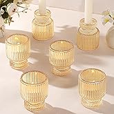 DARJEN 6 Pcs Gold Candlestick Holders - Glass Taper Candle Holders Tealight Votive Candle Holders for Table Centerpieces, Wedding, Dinner Party, Home, Gifts