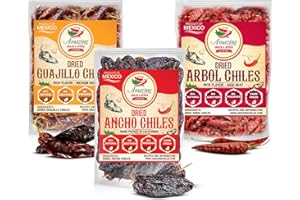 Dried Chili Peppers Variety Pack 4oz Each - Ancho, Arbol and Guajillo Chiles – Staple for Mexican Recipes - Moles, Salsa, Sauces, Stews, Tamales. By Amazing Chiles & Spices.