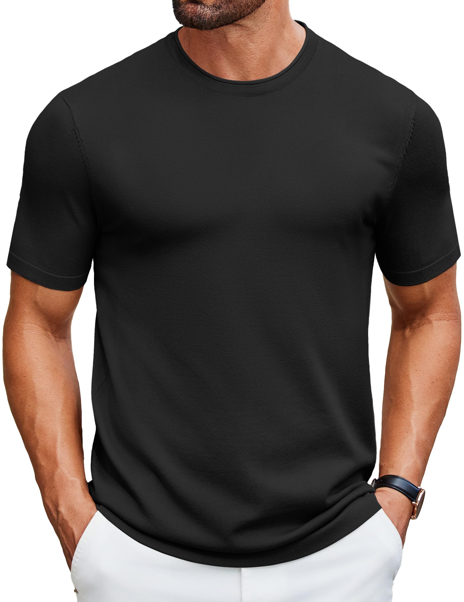 COOFANDY Mens Knit T-Shirts Casual Crewneck Short Sleeve Shirts Summer Tops Basic Pullover Tees