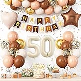 50th Birthday Decorations for Women Men,50th Birthday Balloons Brown Gold Sand White Number 50 Balloons Happy Birthday Banner with Cake Toppers for 50th Party Decorations