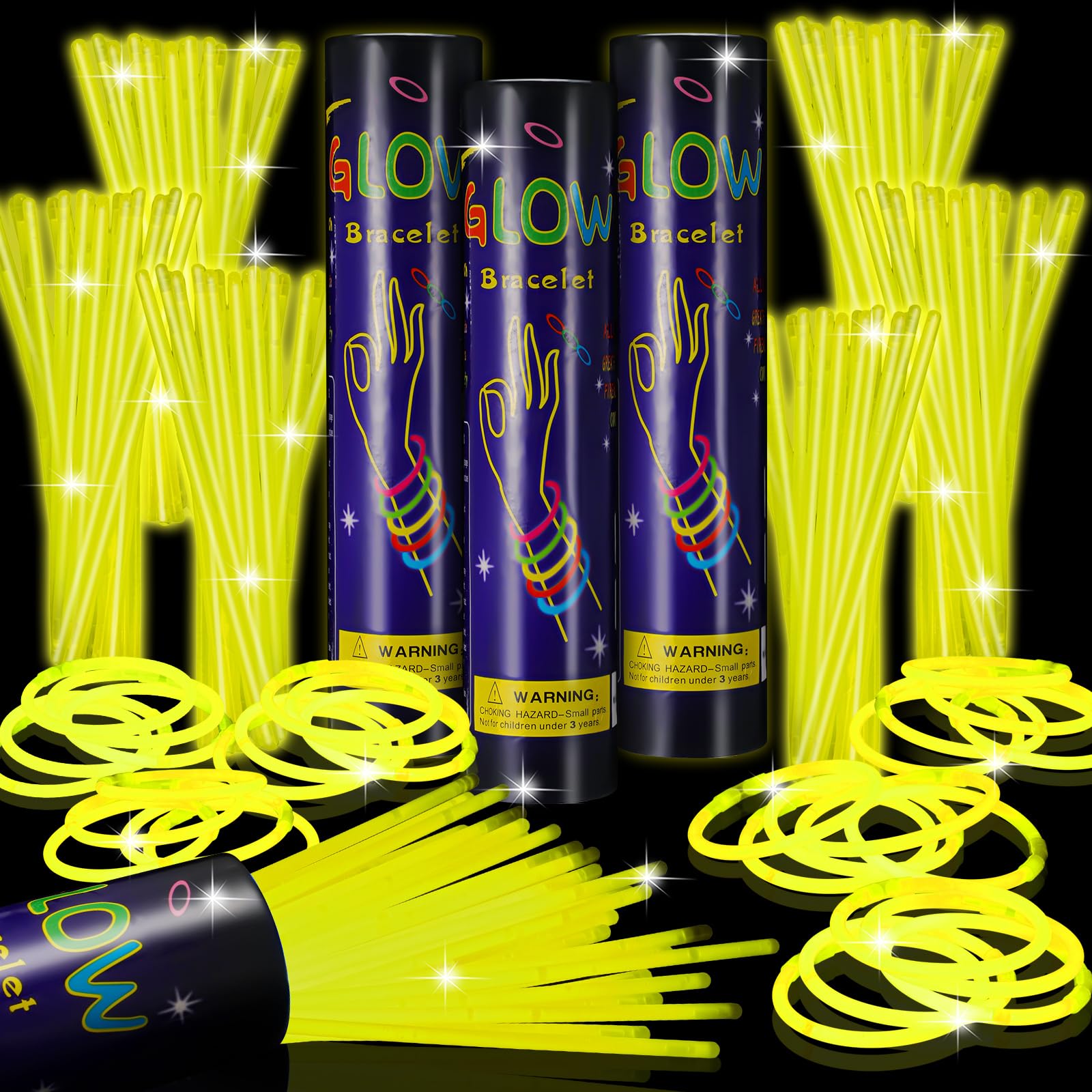 Photo 1 of Hanaive 300 Pcs Glow Sticks Bulk 8 Inch Glow in The Dark Party Favors Neon Bracelets and Necklaces Light up Sticks with Connectors for Holiday Birthday Party Supplies(Yellow)