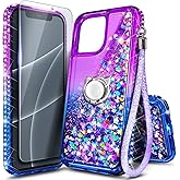 NGB Designed for iPhone 15 Pro-Max Case, Purple/Blue | Glitter Liquid Sparkle Cute Cover for Women Girls Kids | with Tempered Glass Screen Protector & Ring Holder & Wrist Strap