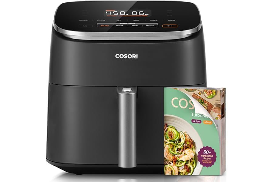 COSORI Air Fryer 9-in-1, Compact & Large 6-Qt, Premium Ceramic Coating, 90–450°F Precise Heat for Even Results, Up to 95% Les Book