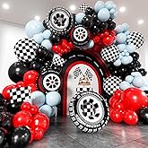 EICUECUE Race Car Balloon Arch Kit - 168Pcs Different Size Balloons Tire Flags Checkered Black Red Blue Balloon Garland Kit for Racing Car Two Fast 2nd Theme Boy Birthday Anniversary Party Decorations