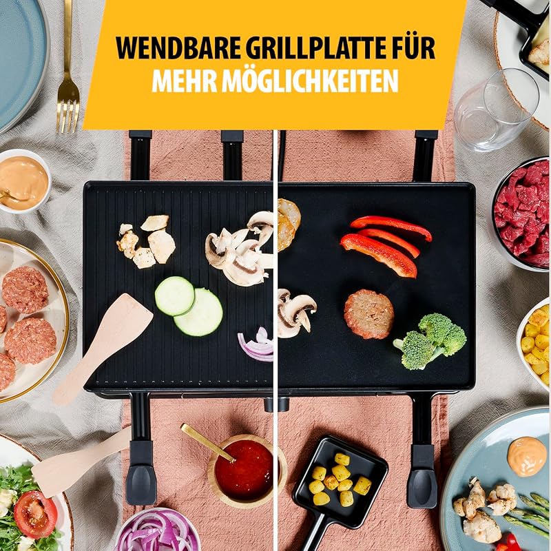 Raclettegerät RA-2748 – 3-in-1 – Raclette/Kochstein/Grill/Teppanyaki – Für 8 Personen – 1400 W