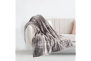 LADUNG Electric Heated Blanket 50'' × 60'' Machine Washable Flannel Blanket, Throw Size, 3 Hours Auto Off & 5 Fast Heating Levels, Comfortable Double-Sided Thickened Electric Blanket, Gray Plaid