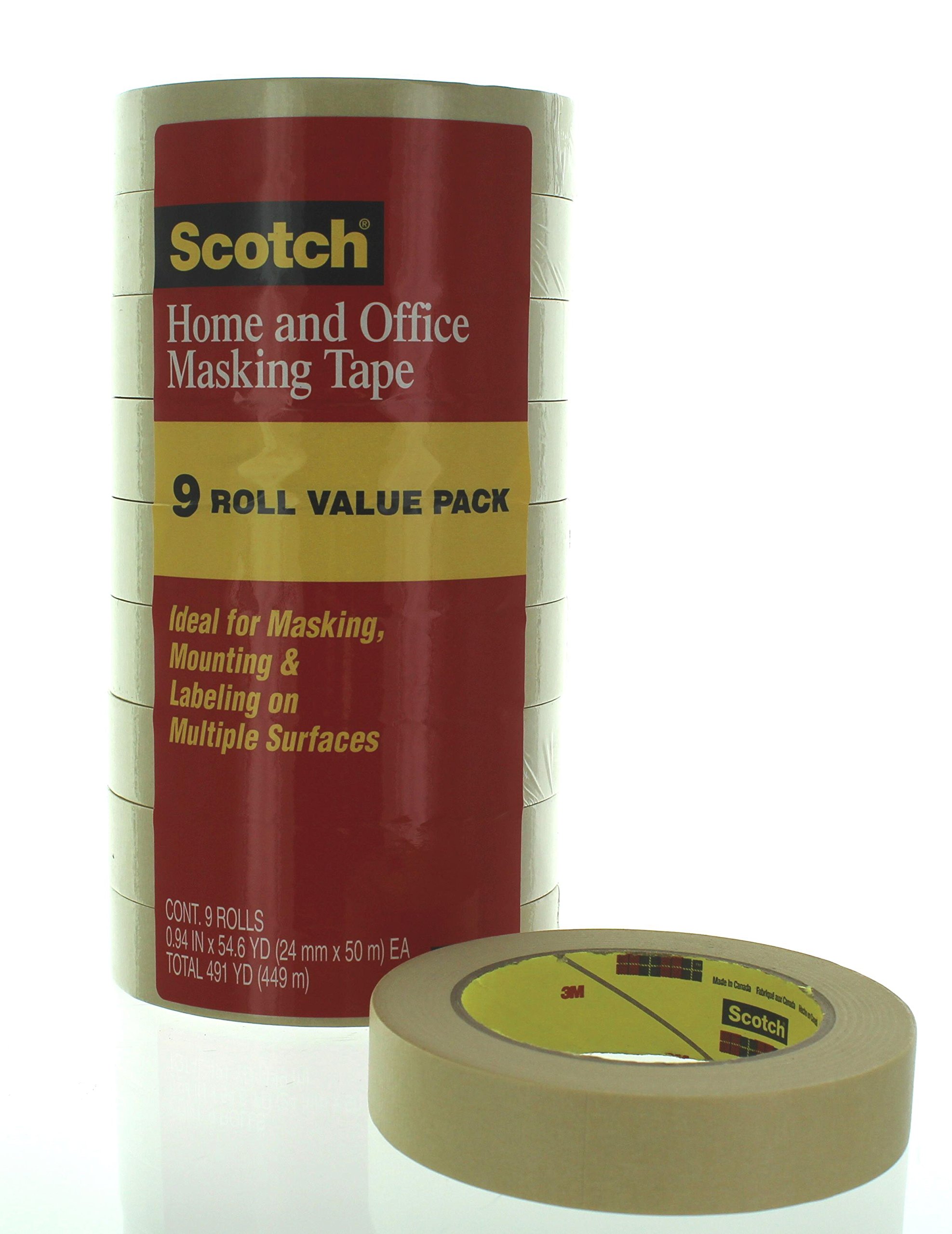 Scotch Home and Office Masking Tape, 0.94 Inch x 54.6 Yards, 9 Rolls (3437-9PK)