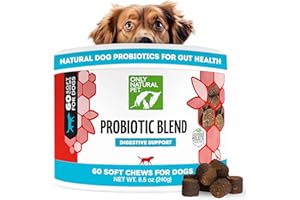 Only Natural Pet Probiotic Dog and Cat Supplement - Digestive & Gut Health Enzyme Formula, Puppy & Canine Digestive Chews, Best for Stomach Relief & Gas Aid - Soft Chews, 60 Count.