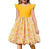 Arshiner Tween Girls Summer Bubble Dress Ruffle Sleeve Casual Party Midi Dresses