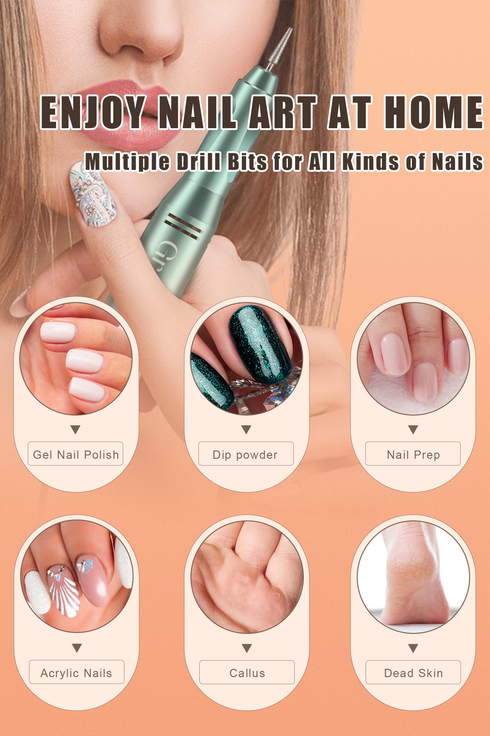 Electric Nail Drill Professional, 45000RPM Cordless Electric Nail File for Acrylic Gel Nails, Professional Nail Drill Manicure Pedicure Polishing Shape Tools for Home Salon - Image 2