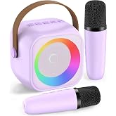 Karaoke Machine,Mini Portable Karaoke Speaker with 2 Wireless Microphones | 360&deg; Surround Sound,5 Voice Effects, 8H playtime, Bluetooth 5.0,TF/USB/AUX,Birthday Gifts for Girls and Boys Ages 3-12