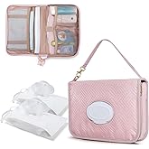 Rexmica Diaper Clutch Bag with 2 Pieces Wipes Dispensers, Small Diaper Bag with Multiple Pockets for Storage of Baby Necessities, Baby Travel Essential, Pink