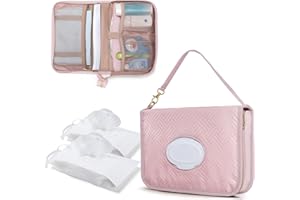 Rexmica Diaper Clutch Bag with 2 Pieces Wipes Dispensers, Small Diaper Bag with Multiple Pockets for Storage of Baby Necessities, Baby Travel Essential, Pink