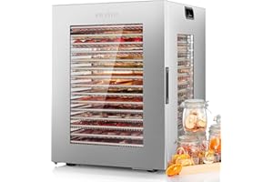 KWASYO 1200W Food Dehydrator Machine with Panoramic View, 15 Trays Full Stainless Steel Dryer for Jerky, Herbs, Meat and Frui