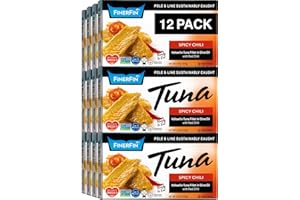 FinerFin Yellowfin Tuna Salad in Organic Olive Oil | Spicy Chili Flavor | Premium Canned Tuna Fish with EVOO | Gourmet Ready-to-Eat Wild-Caught Fillets | 4.4oz can - 12 Pack