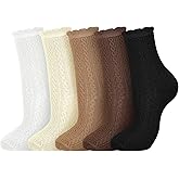Geyoga 5 Pairs Ankle Ruffle Socks for Women Cute Cotton Soft Breathable Cool Crew Frilly Plush Socks