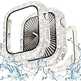 WINGLE 2-in-1 Waterproof Case for Apple Watch Series 11 10 42mm Screen Protector Case, Full Bling Diamond Protective Face Cover Apple Watch 11 10 42 mm Crystal Rhinestone Bumper iWatch, Starlight