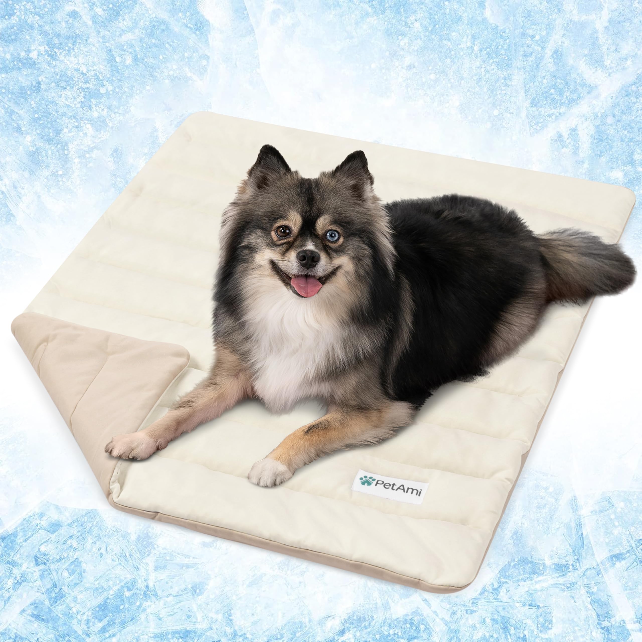 Photo 1 of **COLOR IS BLUE NOT TAN**  PetAmi Cooling Mat for Dog, Premium Pet Cooling Blanket for Crate Kennel, Indoor Cat Cool Sleeping Pad, Q-MAX Cold Sofa Couch Cover for Summer, Taupe/Beige, Medium (29x40)