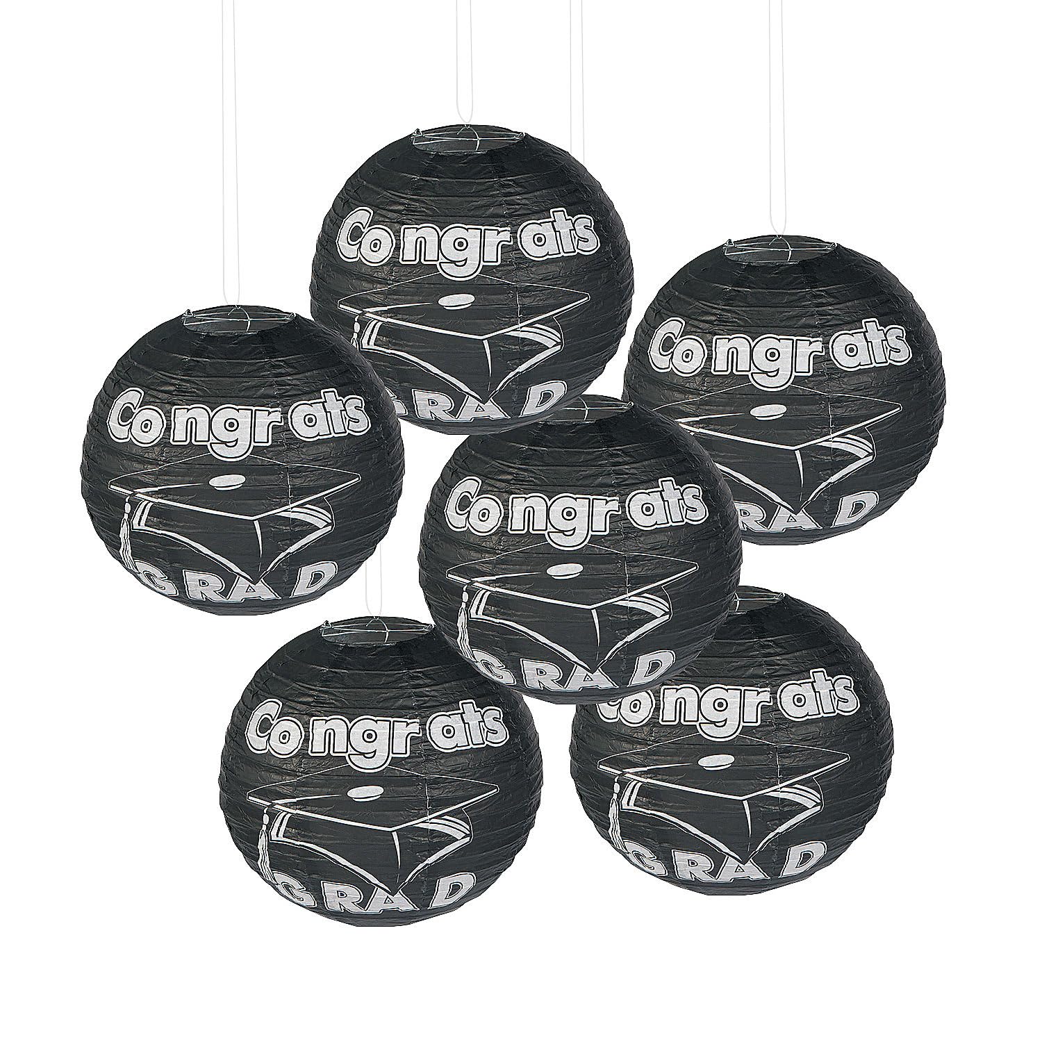 Photo 1 of Fun Express Congrats Grad Black Paper Lanterns - 12" Hanging Graduation Party Decor - 6 Pieces - Festive Lanterns for Celebrations