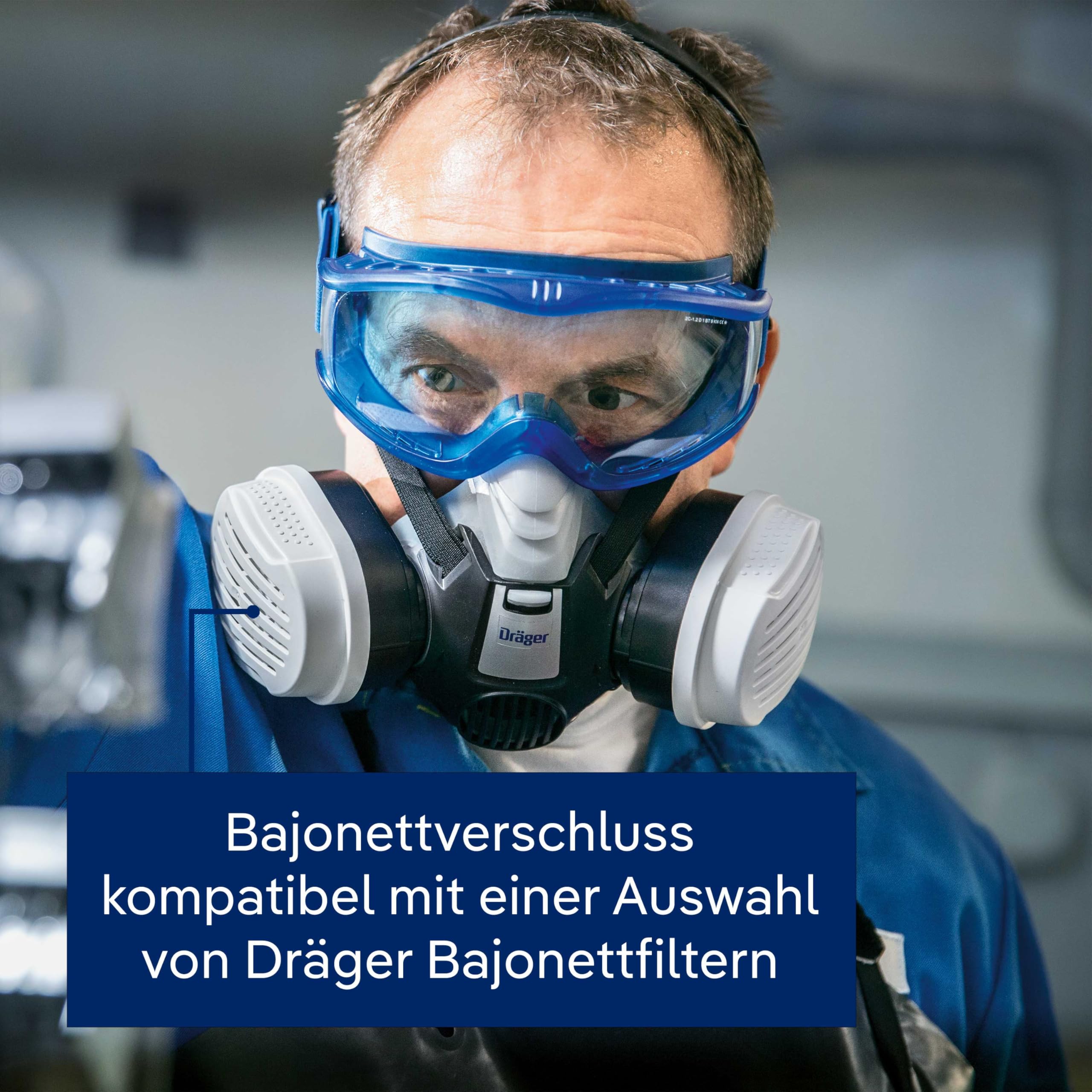 Dräger X-plore 3300 Chemiearbeiterset mit A1B1E1K1 Hg P3 Kombi-Filter – Halbmaske für Chemiearbeiten, zuverlässiger Schutz gegen Dämpfe, Gase und Fein-Staub, Größe M 8
