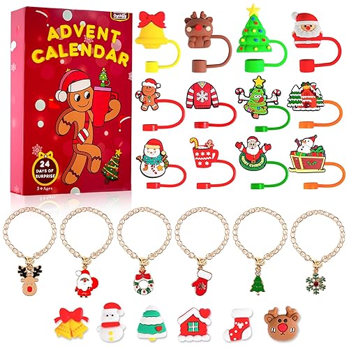 2025 New Advent Calendar 24 Days of Stanley Cup Accessories Include 10MM Straw Toppers & Cup Charms & Stickers for 30 & 40 Oz Tumblers, Christmas Countdown Gifts for Teenagers Boys Girls Kids Adults