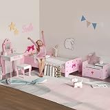 ZONEKIZ 4PC Kids Bedroom Furniture Set - Bed, Toy Box, Dressing Table, Pink view 2