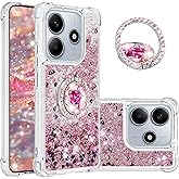 Fofvccv for Xiaomi Redmi Note 14 5G Case Glitter with Diamond Ring Holder, Clear Soft TPU Bumper Bling Girly Women Cute Liquid Quicksand Cover Case for Xiaomi Redmi Note 14 5G LSZ Rose Gold