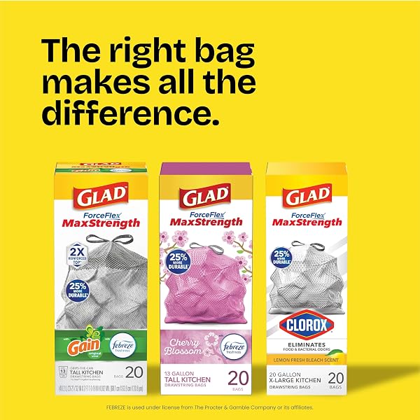 GLAD FORCEFLEX MAXSTRENGTH TALL KITCHEN TRASH BAGS, RIP AND TEAR RESISTANT, CHERRY BLOSSOMS SCENTED PINK TALL GARBAGE BAGS, ODOR CONTROL, FEBREZE FRESHNESS, 13 GALLON, 90 COUNT