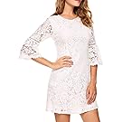 Zeagoo Women's 3/4 Sleeve Lace Cocktail Party Dress (Small, White)