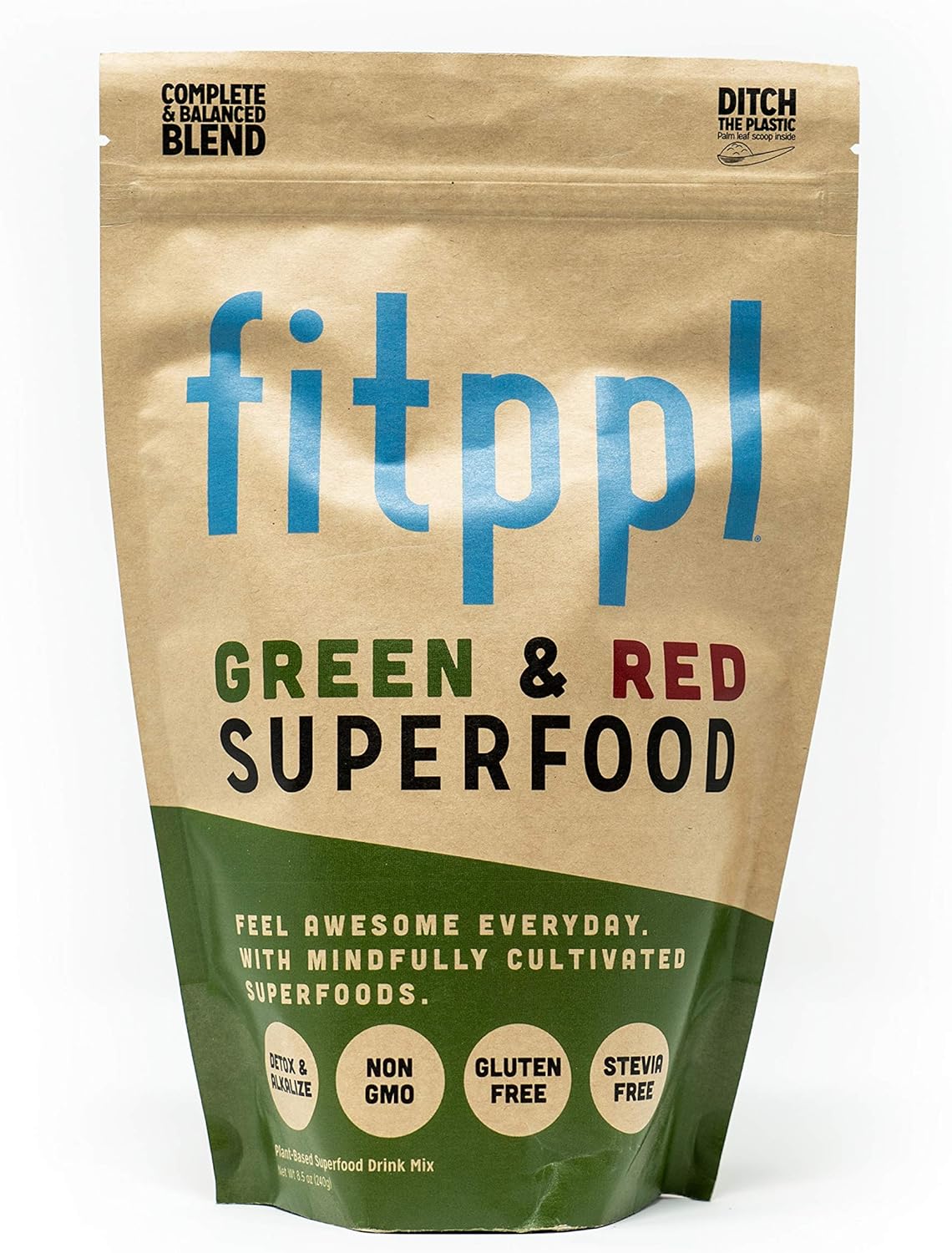 Vegan Green & Red Alkalizing Superfood by fitppl | Organic Ingredients Camu, Chlorella, Spirullina, Moringa for Immune Support | Eco-friendly, Stevia & Gluten Free Keto-Friendly Supplement 20 Servings