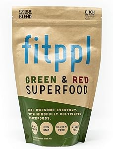 Vegan Green & Red Alkalizing Superfood by fitppl | Organic Ingredients Camu, Chlorella, Spirullina, Moringa for Immune Support | Eco-friendly, Stevia & Gluten Free Keto-Friendly Supplement 20 Servings