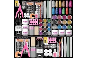 COSCELIA Acrylic Nail Kit with Everything for Beginners Professional Nails Kit Acrylic Set 12pc Glitter Decoration Powder Nail Tips Nail Art Rhinestones Manicure Complete Nail Kit Gifts for Women