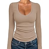 iGENJUN Women Long Sleeve V Neck Shirts for Women Business Casual Work Top Knit Slim Fit for Fall