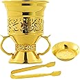Metal Frankincense Resin Incense Burner, Incense Censer, Portable Bakhoor Burner, Charcoal Bakhoor Burner, Myrrh Burner with Tongs (Glod-02)