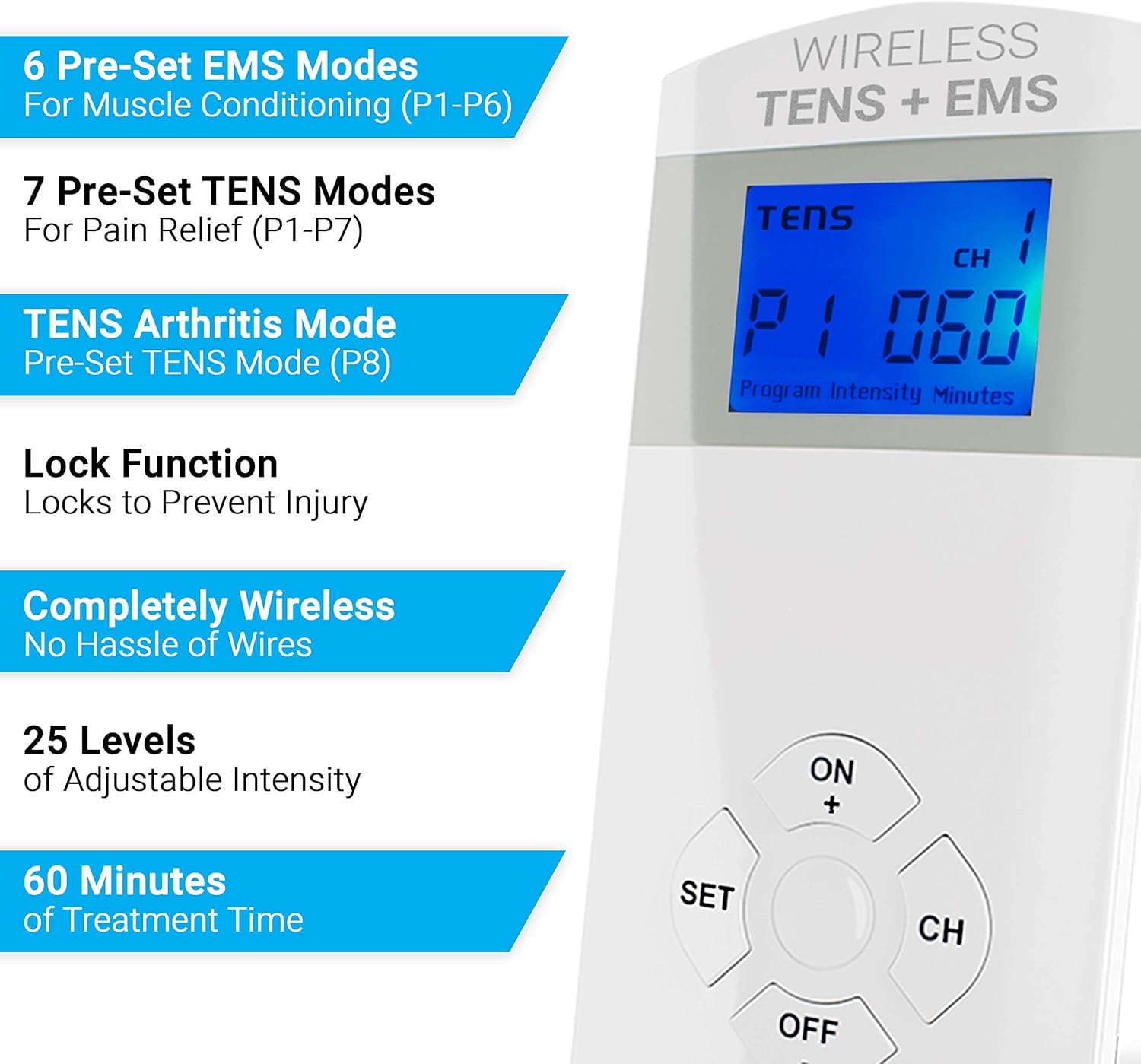 iReliev Wireless TENS + EMS Therapeutic Wearable System Wireless TENS Unit + Muscle Stimulator Combination for Pain Relief, Arthritis, Muscle Conditioning, Muscle Strength: Health & Personal Care