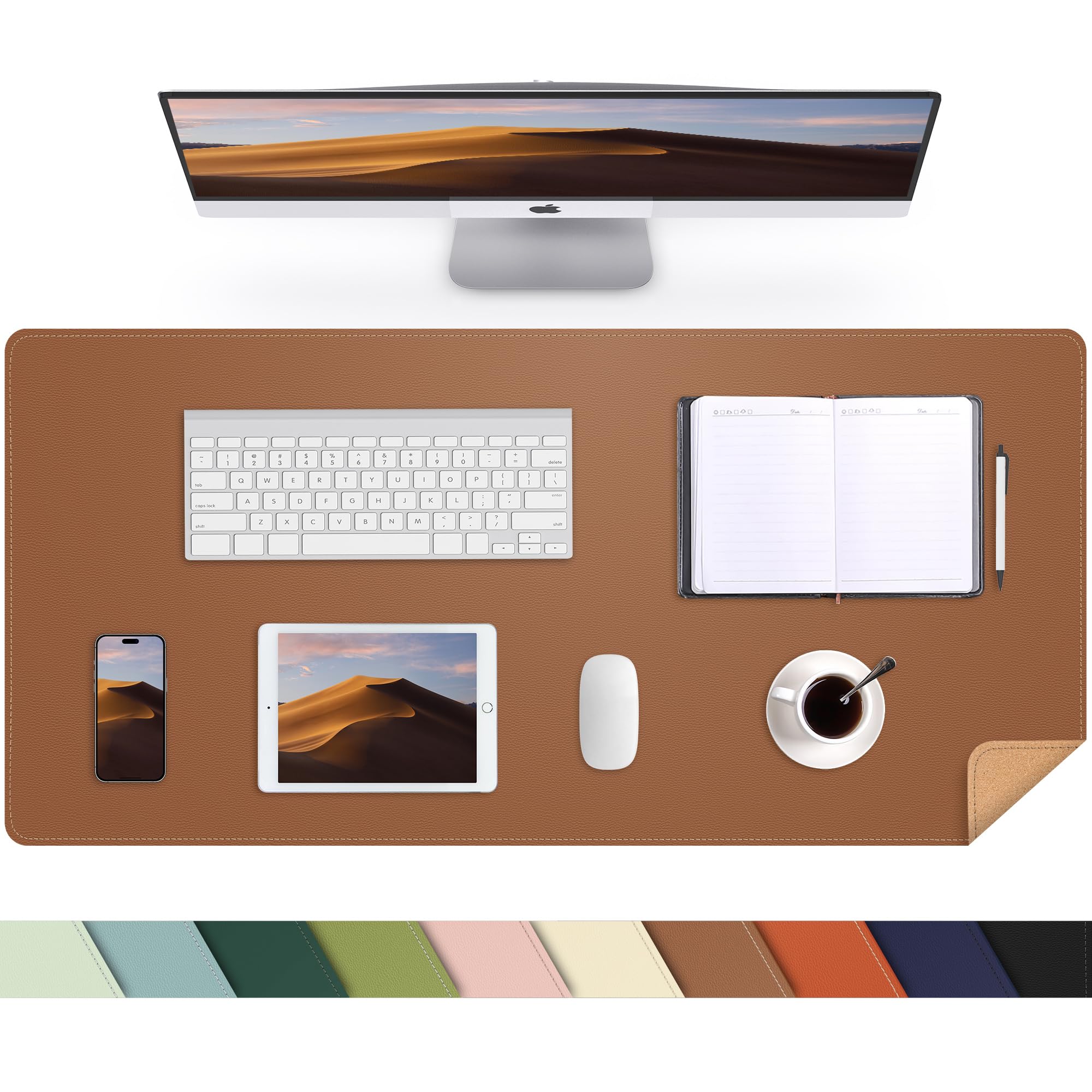 Photo 1 of Leather Desk pad Protector, Large Desk mat with Natural Cork & PU Leather,Mouse pad,Non-Slip Office Desk Mat,Waterproof Desk Writing Pad for Office and Home (35in*17in, Brown)