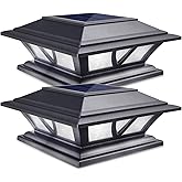 SIEDiNLAR Solar Post Lights Outdoor 2 Modes LED, 2 Pack Black (Warm/White) | Solar Post Cap Lights, Solar-Powered Waterproof Deck Fence Lights for 4x4 5x5 &amp; 6x6 Wood or Vinyl Posts, Patio, Garden, Yard