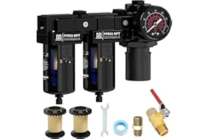 NEWPO 3/8'' NPT Air Drying System,Double Compressed Air Regulator with Metal Bracket,Air Pressure Regulator Combo 5&0.5 Micron Filter Cartridge