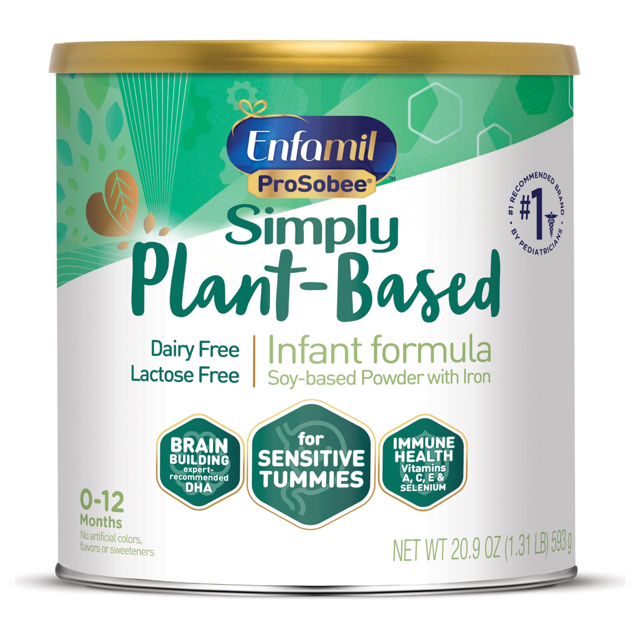 Enfamil Prosobee Plant based Baby Formula, for Sensitive Tummies, Soy-based Plant Sourced Protein, Vitamins for Immune Support, Lactose-free, Milk free, Gluten free, 20.9 Oz Can