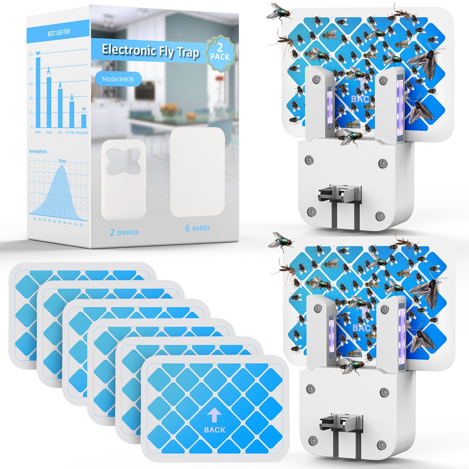 Photo 1 of Fruit Fly Traps for Indoors, Gnat Traps for House Indoor (2 Device + 6 Refills), Flying Insect Trap for Gnats, Flies, Moths, Gnat Killer Plug-in Light Bug Zapper Indoor