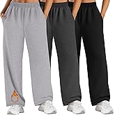 Velvelhall 3 Pack Women's Plus Size Fleece Sweatpants Thermal Wide Leg Elastic Baggy Jogger Warm Pants Winter with Pockets