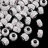 ANCIRS 50pcs 12mm Large Hole Rhinestone European Beads, Rondelle Spacer, Diamond Hair for European Bracelet Snake Chain Charm (White)