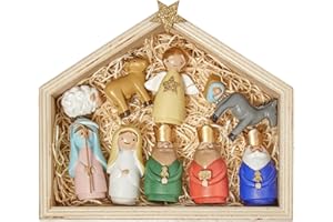 DN DECONATION Nativity Figurines Set, 11Pcs Resin Holy Family Scene - Colorful Mini Christmas Nativity Decor for Christmas Indoor Tabletop, Shelf, and Home Holiday Display