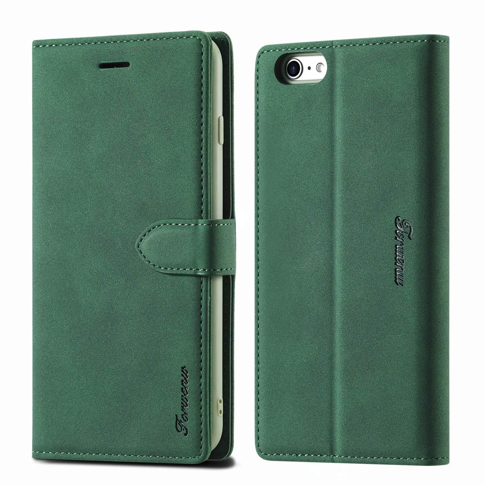 LOLFZ Wallet Case for iPhone 6, for iPhone 6S Case, Premium Leather Case Card Holder Kickstand Magnetic Closure Flip Case Cover for iPhone 6 iPhone 6S - Green