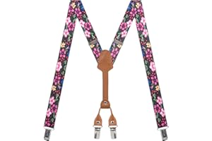 Women's Suspenders - 1" Width - Y Back 4 Clip Skinny Ladies Suspenders, Floral 1, adult, adjustable