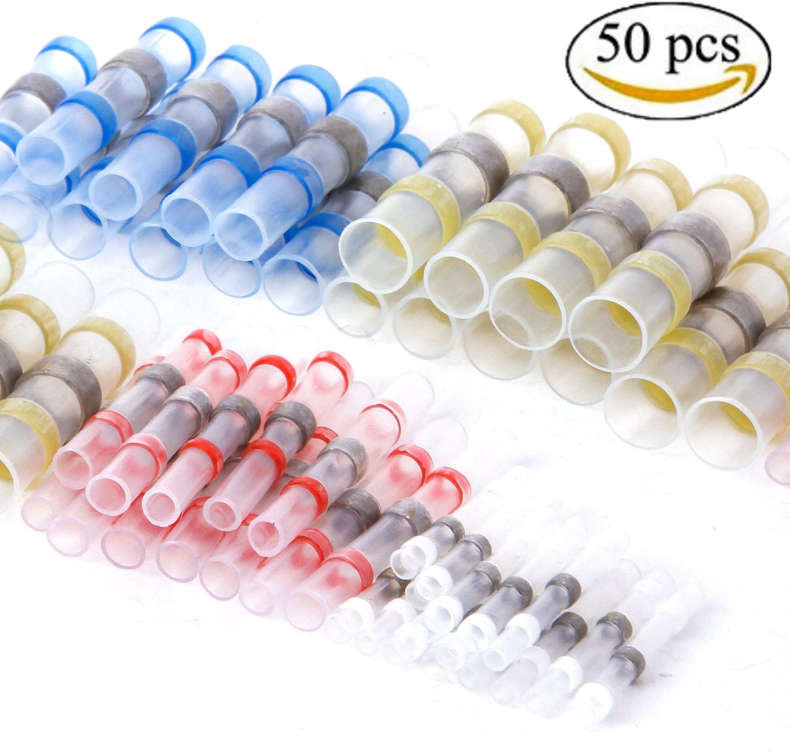 DEEM - 50pcs Heat Shrink Butt Connectors, Solder Seal Insulated Electrical Terminals, Waterproof Automotive Marine [4 Sizes].