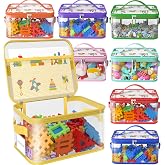 Shcsdr 8 Pack Large Clear Toy Storage Bags with Labels, Handles, Zippers XL | Large Capacity, Transparent PVC, Waterproof Dustproof, Space-saving, Portability for Building Blocks, Puzzle, Dolls, Travel
